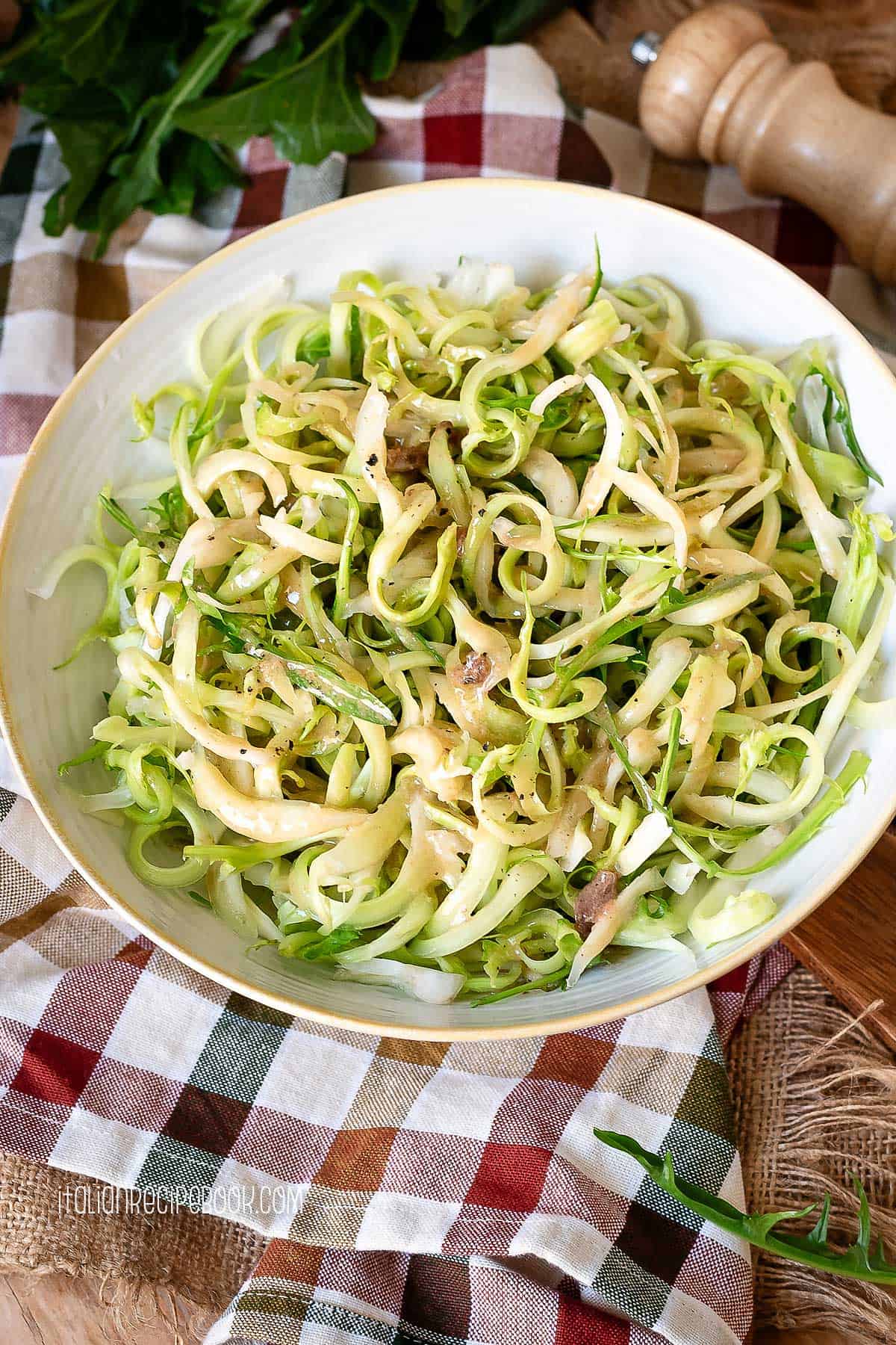 Puntarelle Salad in a bowl.