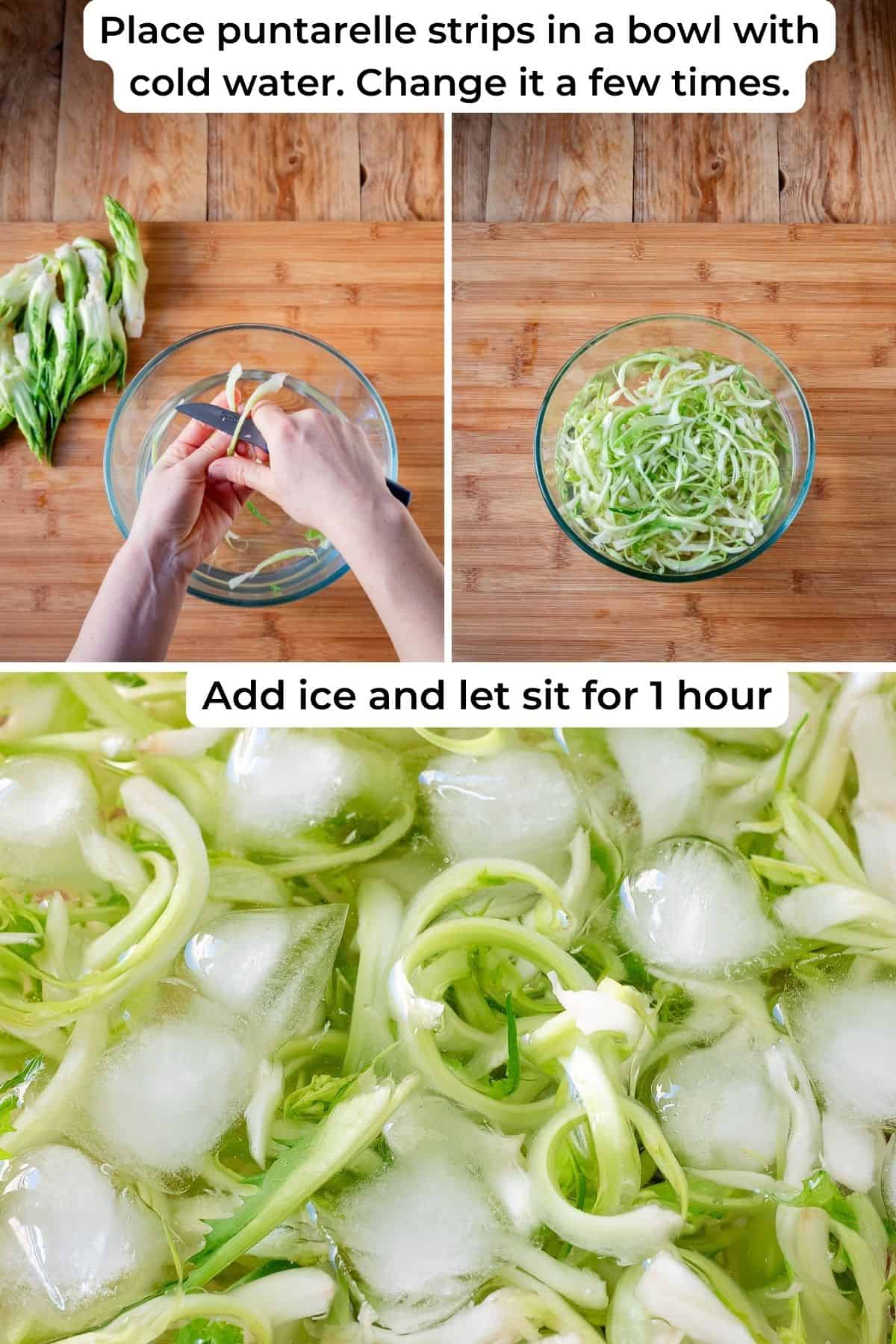 Saking puntarelle in water.