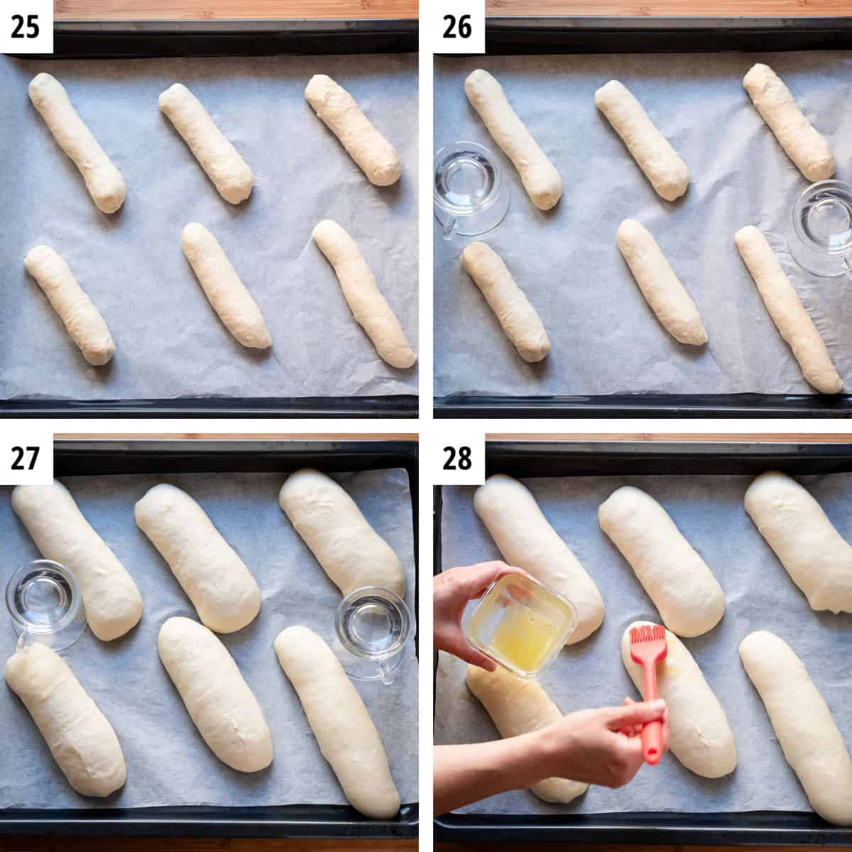 Setting panini on a baking sheet.