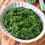 Kale Pesto in a small ceramic bowl.