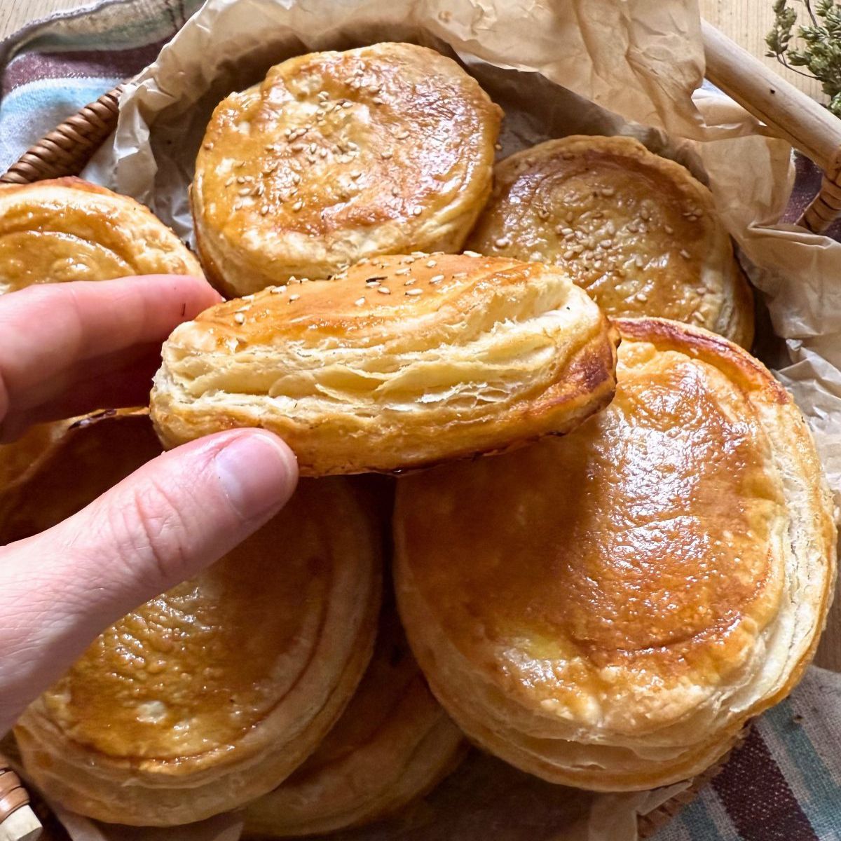 Pizzette made with magic puff pastry dough.