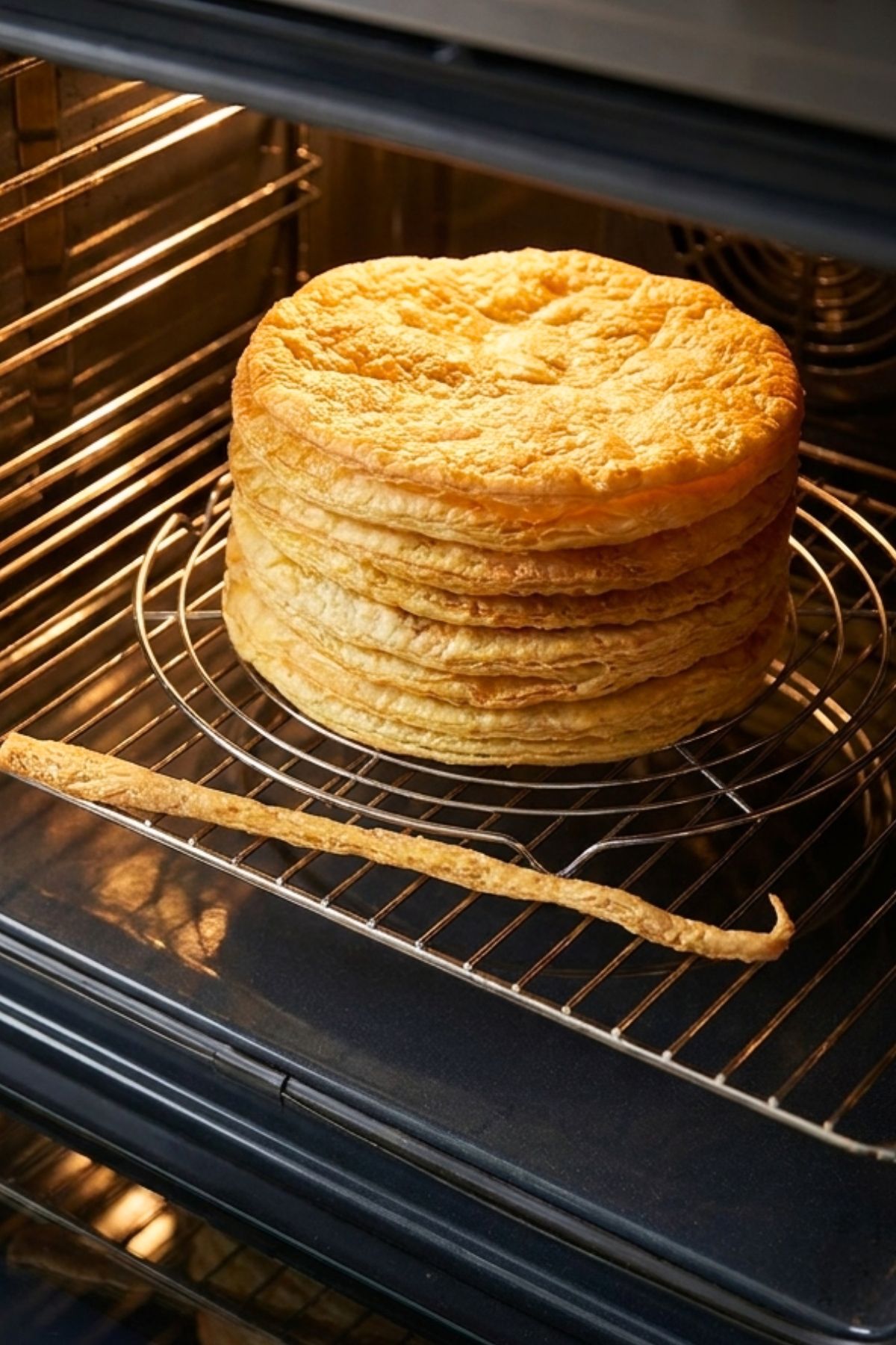 Puff Pastry Sheets in the oven on a cooling rack.